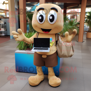 Tan Computer mascot costume character dressed with a Blouse and Handbags