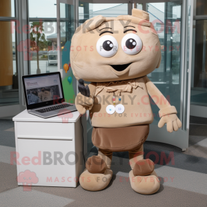 Tan Computer mascot costume character dressed with a Blouse and Handbags