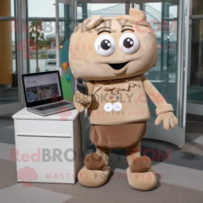 Tan Computer mascot costume character dressed with a Blouse and Handbags