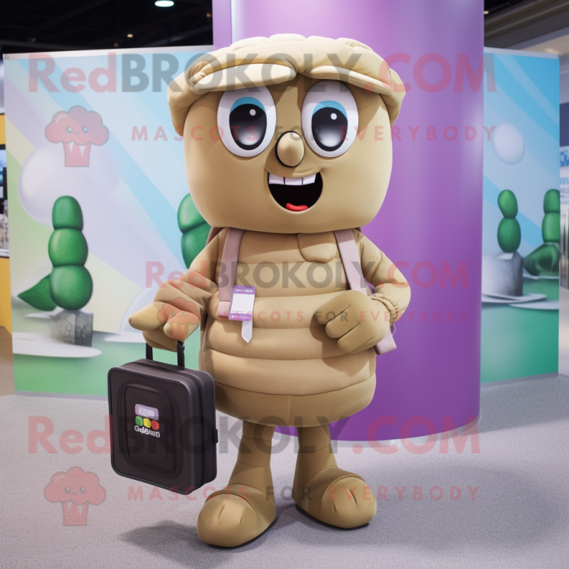 Tan Computer mascot costume character dressed with a Blouse and Handbags