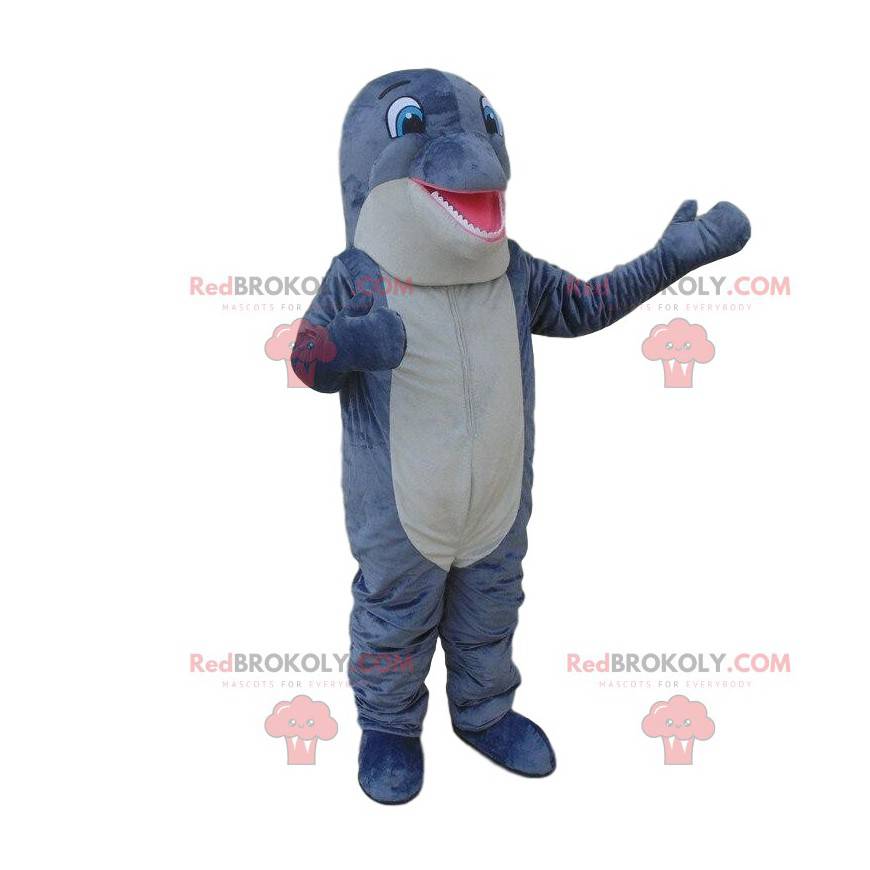 Mascote gigante golfinho cinza, fantasia fofa de golfinho -
