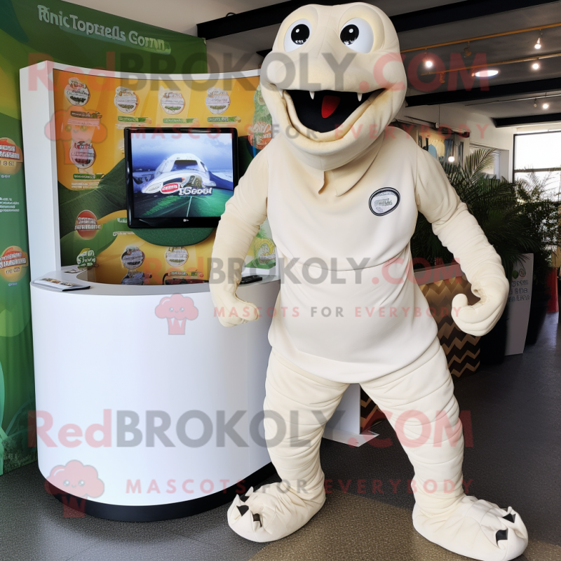 Cream Titanoboa mascot costume character dressed with a Shorts and Cufflinks