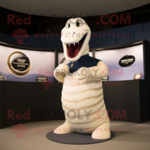 Cream Titanoboa mascot costume character dressed with a Shorts and Cufflinks