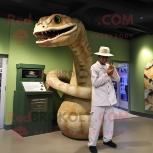 Cream Titanoboa mascot costume character dressed with a Shorts and Cufflinks