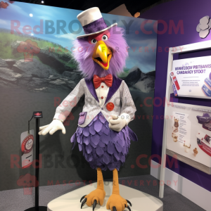 Lavender Rooster mascot costume character dressed with a Henley Tee and Brooches