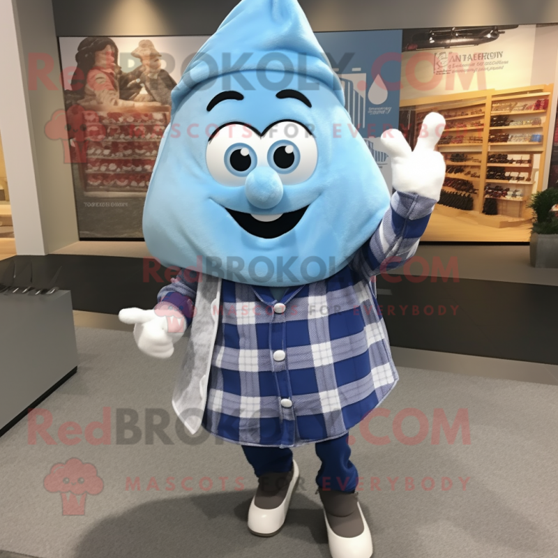 Sky Blue Onion mascot costume character dressed with a Flannel Shirt and Shawls Sky Blue Onion mascot costume character dressed with a Flannel Shirt and Shawls