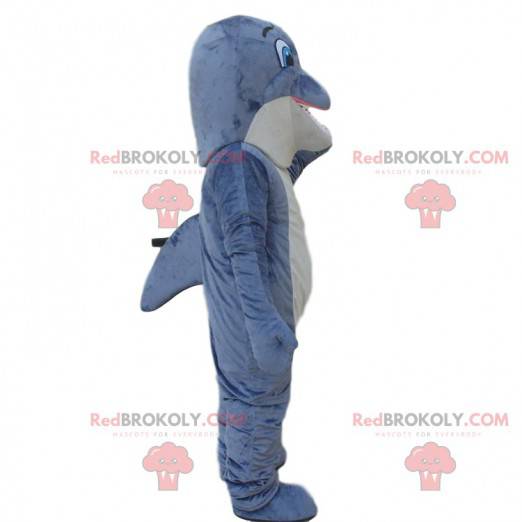 Mascotte gigante delfino grigio, simpatico costume delfino -