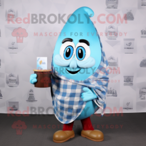 Sky Blue Onion mascot costume character dressed with a Flannel Shirt and Shawls