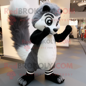 Gray Skunk mascot costume character dressed with a Leggings and Keychains