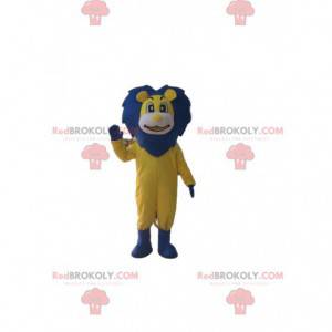 Mascotte de lion jaune et bleu, costume de grand lion -