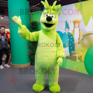 Lime Green Llama mascot costume character dressed with a Playsuit and Mittens