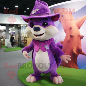 Purple Flying Squirrel mascot costume character dressed with a Shorts and Hats