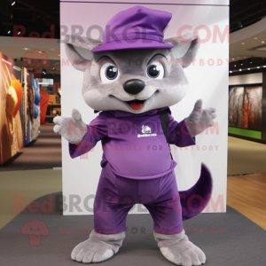 Purple Flying Squirrel mascot costume character dressed with a Shorts and Hats