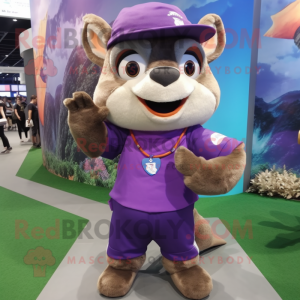 Purple Flying Squirrel mascot costume character dressed with a Shorts and Hats