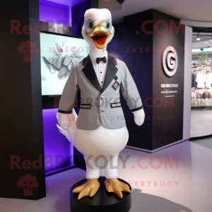 Silver Goose mascot costume character dressed with a Blazer and Cummerbunds