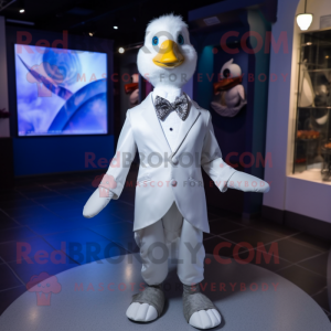 Silver Goose mascot costume character dressed with a Blazer and Cummerbunds