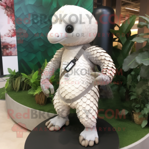 White Pangolin mascot costume character dressed with a Leggings and Brooches
