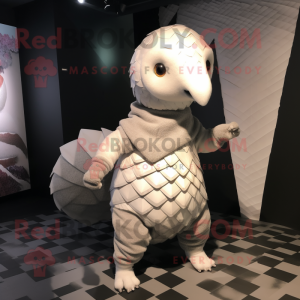 White Pangolin mascot costume character dressed with a Leggings and Brooches