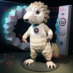 White Pangolin mascot costume character dressed with a Leggings and Brooches