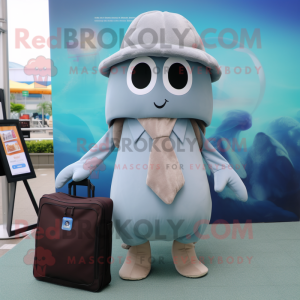 Gray Jellyfish mascot costume character dressed with a Waistcoat and Tote bags