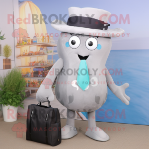 Gray Jellyfish mascot costume character dressed with a Waistcoat and Tote bags