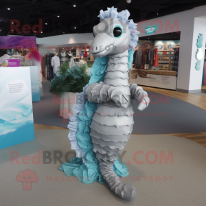 Silver Seahorse mascot costume character dressed with a Romper and Shawls