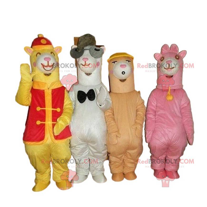 4 colorful llamas mascots, alpaca costumes - Redbrokoly.com