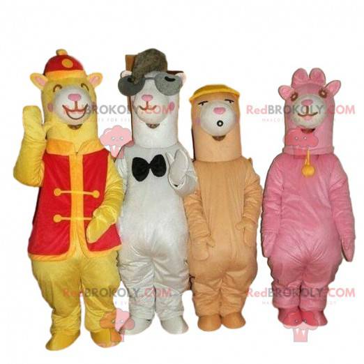 4 colorful llamas mascots, alpaca costumes - Redbrokoly.com