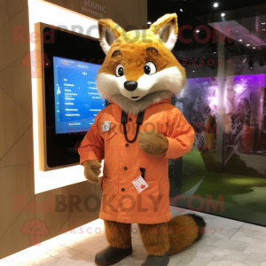 Brown Fox mascot costume character dressed with a Raincoat and Digital watches