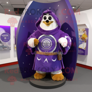 Purple Celtic Shield mascot costume character dressed with a Parka and Shawl pins