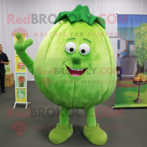 Lime Green Beet mascot costume character dressed with a Flannel Shirt and Hair clips