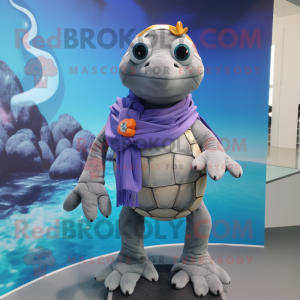 Gray Turtle mascot costume character dressed with a Bikini and Scarf clips