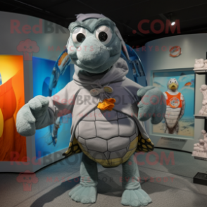 Gray Turtle mascot costume character dressed with a Bikini and Scarf clips