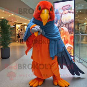 Orange Macaw mascot costume character dressed with a Cover-up and Scarves