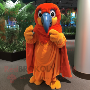 Orange Macaw mascot costume character dressed with a Cover-up and Scarves
