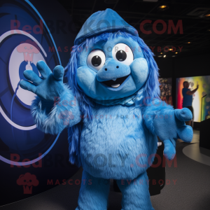 Blue Momentum mascot costume character dressed with a Playsuit and Rings