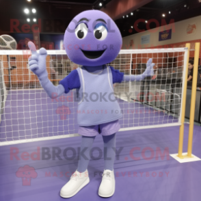 Lavender Volleyball Net mascot costume character dressed with a Boyfriend Jeans and Shoe laces