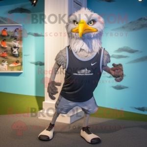 Gray Haast'S Eagle mascot costume character dressed with a Running Shorts and Necklaces