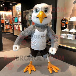 Gray Haast'S Eagle mascot costume character dressed with a Running Shorts and Necklaces
