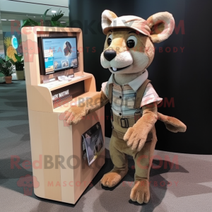 Beige Thylacosmilus mascot costume character dressed with a Romper and Handbags