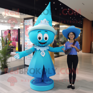 Cyan Magician mascot costume character dressed with a Bikini and Watches