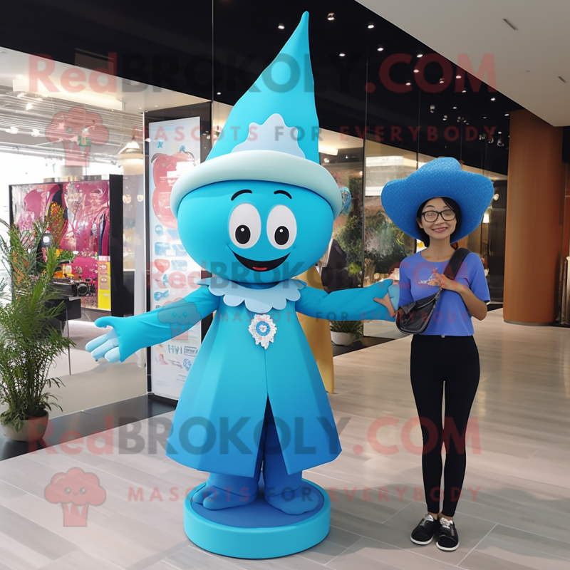 Cyan Magician mascot costume character dressed with a Bikini and Watches Cyan Magician mascot costume character dressed with a Bikini and Watches
