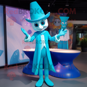 Cyan Magician mascot costume character dressed with a Bikini and Watches