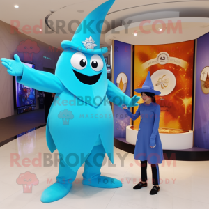 Cyan Magician maskot kostym...