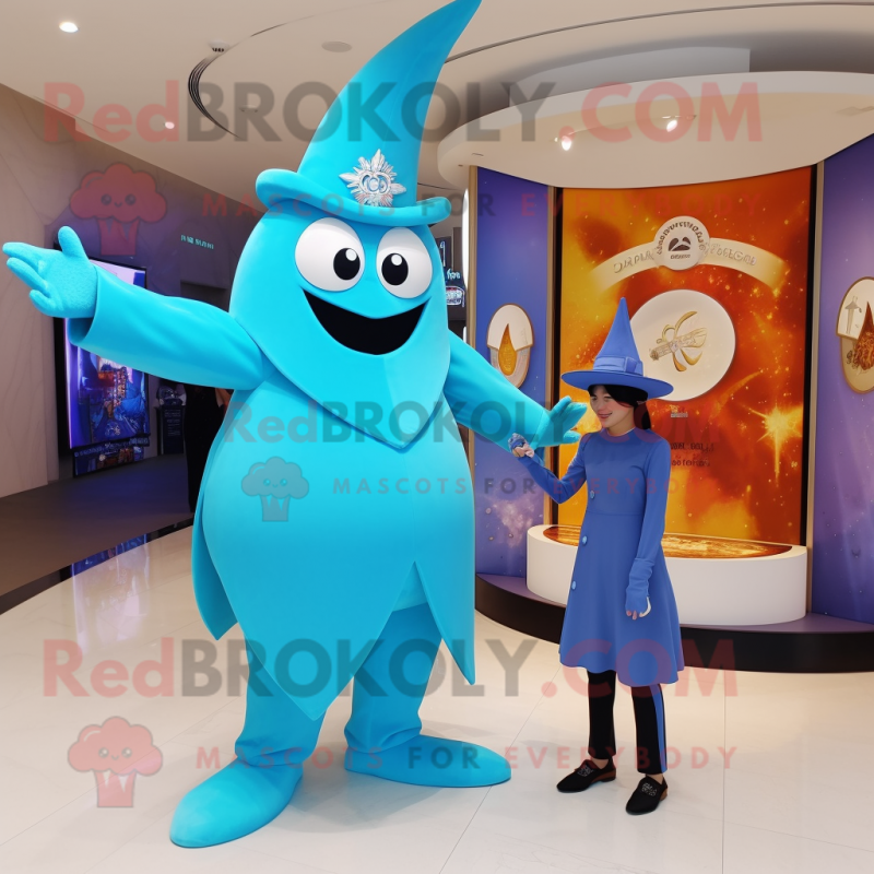 Cyan Magician mascot costume character dressed with a Bikini and Watches Cyan Magician mascot costume character dressed with a Bikini and Watches
