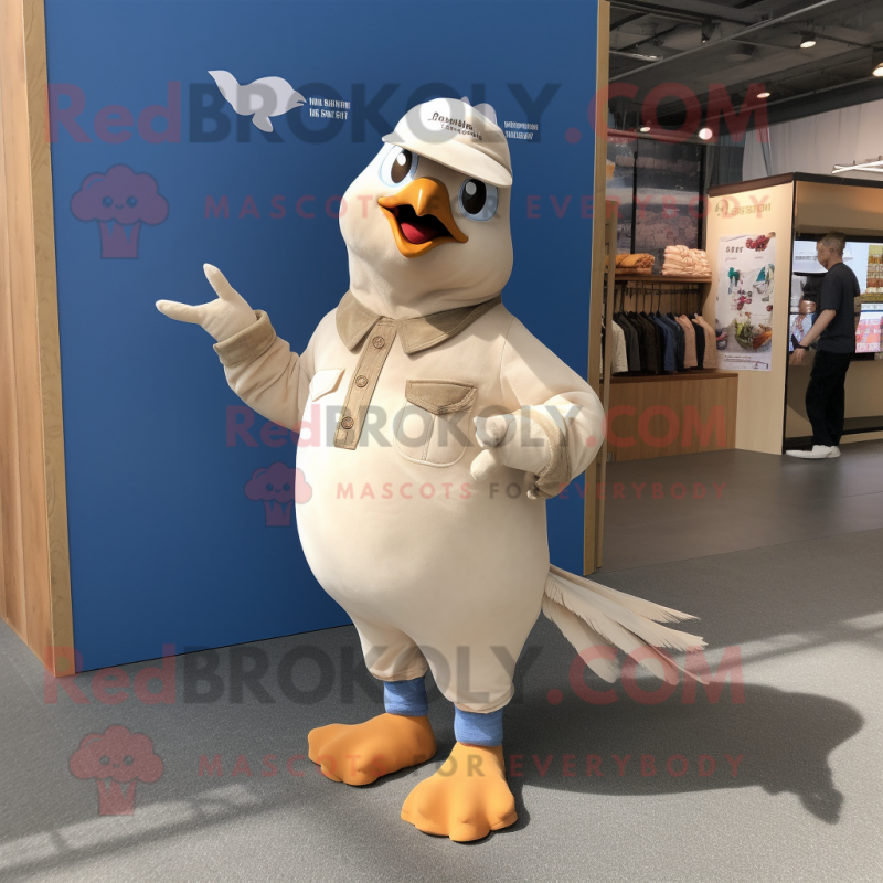 Beige Dove mascot costume character dressed with a Jeans and Anklets Beige Dove mascot costume character dressed with a Jeans and Anklets