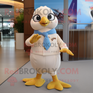 Beige Dove mascot costume character dressed with a Jeans and Anklets