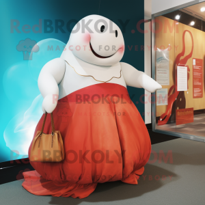 Rust Beluga Whale mascot costume character dressed with a Ball Gown and Handbags