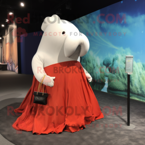 Rust Beluga Whale mascot costume character dressed with a Ball Gown and Handbags