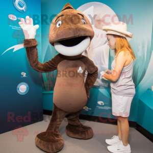 Brown Mermaid mascot costume character dressed with a Swimwear and Hats